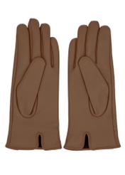 Beige women's leather gloves REKDS-0024-1B(Z26) - product view from above, on a white background.