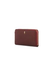 Dark red leather women's wallet PORES-0985-4C(W26), diagonal product view on white background.