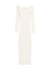 Cream long ribbed dress SUKDT-0241-12(Z25), product view from the front on a white background.