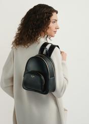 Small black women's backpack TOREC-1026-99(W26), product view on model's back. Half of silhouette visible.