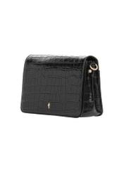 Black leather croco handbag TORES-1324-9G(Z26). Side view, diagonal, on a white background.