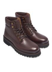 Dark brown men's leather ankle boots BUTYM-0579-1I(Z26), diagonal product view on white background.