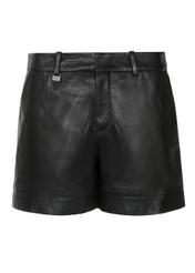 Women's black leather shorts SPODS-0007-5477(W23)-02