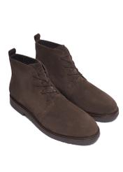 Dark brown suede men's ankle boots BUTYM-0545-1I(Z26), diagonal product view on white background.