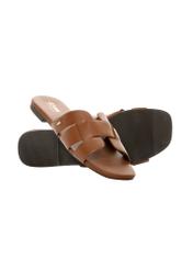 Women's camel flip-flops with braid BUTYD-0904D-1D(W26), diagonal product view on a white background.