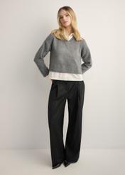 Gray women's sweater with collar SWEDT-0264-9D(Z26), front product view. Full body visible.