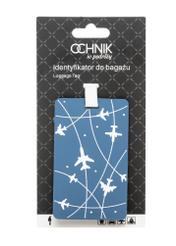 Luggage tag with airplanes AW-012-0013-7C(W26), product view with packaging on white background.