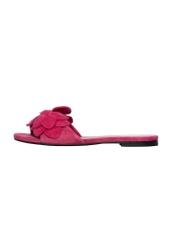 Women's fuchsia suede slides BUTYD-1237-5E(W26), side view of the product on a white background.