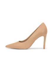 Beige leather women's high heels BUTYD-1131-1B(W26) - side view of the product, on a white background.