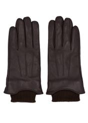 Men's brown leather gloves REKMS-0023-1I(Z26), front product view on white background.