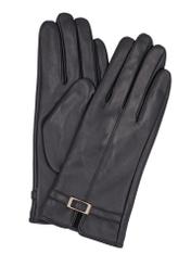 Women's black leather gloves REKDS-0109-99(Z26), front product view on white background.