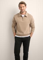 Beige cotton men's sweatshirt BLZMT-0081-1D(Z26), front view of the product on the model. Half of the silhouette visible.