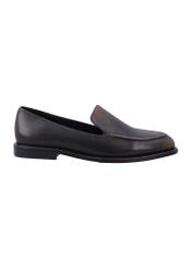Dark brown women's leather moccasins BUTYD-1330-1I(Z26), side product view on white background.