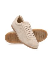 Beige suede women's shoes BUTYD-1261-1A(W26), diagonal product view on white background.