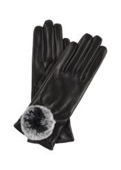 Women's leather gloves with pom-pom REKDS-0033-99(Z23)-01