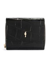 Black croco women's leather wallet PORES-0906-9G(Z26), front product view on white background.