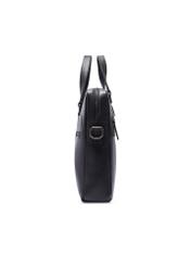 Black leather laptop bag TORMS-0496-99(W26) - side product view, on white background.