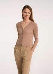 Beige women's V neck blouse LSLDT-0029-81(Z22)-02
