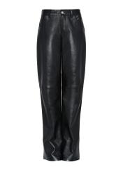 Black wide leather trousers for women SPODS-0038-5339(Z24)-04