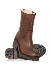 Brown insulated leather women's ankle boots BUTYD-1133-89(Z24)-06