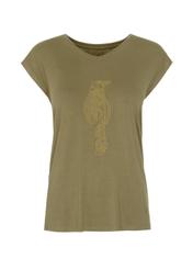 Women's olive T-shirt with applique TSHDT-0066-55(W22)-03