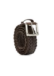 Dark brown braided men's belt PASMS-0282-1I(W26), diagonal product view on white background.