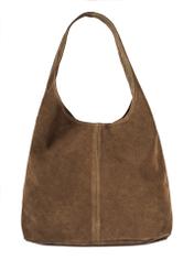 Women's suede shopper bag khaki TORES-1177-57(Z25), back view of the product on a white background.