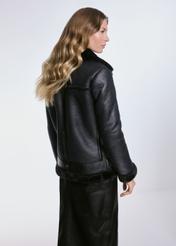 Black short women's sheepskin coat KOZDP-0001A-99(Z24)-06