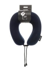 Navy blue soft travel pillow AW-014-0005-7D(W26), product view with packaging on white background.