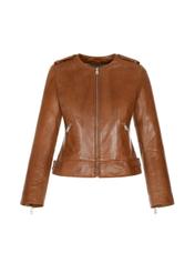 Women's waisted brown leather jacket KURDS-0366-1103(W22)-05