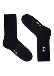 Navy blue men's long socks SKAMT-0202-7E(W26), side product view on white background.