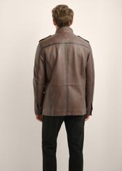 Brown men's leather jacket KURMS-0426-1H(Z26), product view from the back on the model. Half of the silhouette visible.