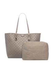 Light brown shopper bag with monogram TOREC-1181-1K(W26), front product view on white background.