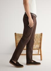 Men's brown leather moccasins BUTYM-0498-1I(W26), side view of the product on the model's feet.