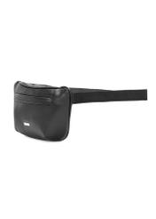 Black women's imitation leather waist bag TOREC-1194-99(W26), diagonal product view on a white background.