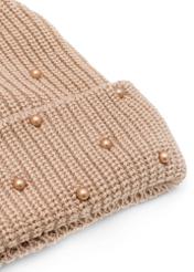 Beige women's hat with pearls CZADT-0202-24(Z25), close-up of the product detail on a white background.