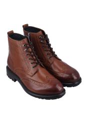 Men's brown leather ankle boots BUTYM-0546-1H(Z26), diagonal product view on a white background.