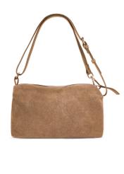 Beige suede women's handbag TORES-1249-1B(W26) - product view from the back, on a white background.