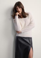 Cream women's mohair sweater SWEDT-0235-12(Z25), product view from the front on the model, half of the silhouette visible.