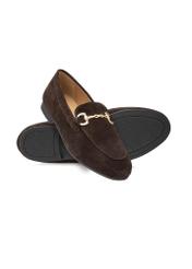 Women's brown suede moccasins BUTYD-1257-1I(W26), diagonal product view on white background.