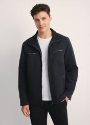 Men's navy blue transitional jacket KURMT-0384-69(Z25), product visible from the front on the model, half of the silhouette visible.