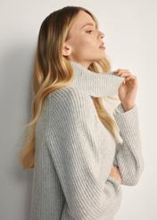 Gray women's wool blend sweater SWEDT-0252-91(Z25), side view of the product on the model.