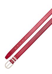 Burgundy women's leather belt PASDS-0159D-49(Z25), top product view on white background.
