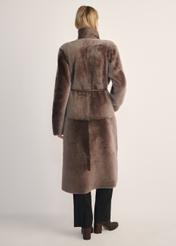 Women's long brown sheepskin coat KOZDS-0086- 3094(Z25) - back view of the product on a model, against a white background. Full body visible.
