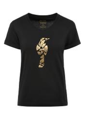 Black women's t-shirt with decorative oriole TSHDT-0131-99(Z24)-01