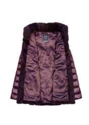 Bordowe futro damskie z kapturem naturalne FUTDT-0023-5513(Z20)-07