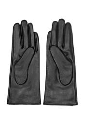 Women's black leather gloves with buckle REKDS-0087-99(Z24)