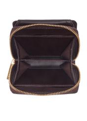 Small brown women's wallet with monogram POREC-0349A-1I(Z26), product view inside on white background.
