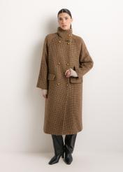 Women's wool checkered coat PLADT-0086-1P(Z26), front view of the product on a model. Full body visible.