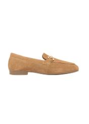 Beige suede women's moccasins BUTYD-1257-1B(W26) - side product view, on a white background.